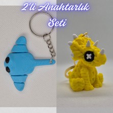 3D Atölye Maker  Açık Mavi Esnek Vatoz ve Sarı Örgü Desen Triceratops Anahtarlık