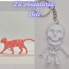 3D Atölye Maker  Açık Pembe Esnek Kedi ve Beyaz Esnek Yunus Anahtarlık