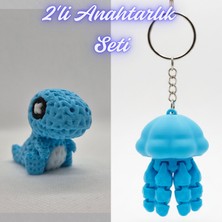 3D Atölye Maker  Açık Mavi Örgü Desen Hareketli Dino ve Açık Mavi Hareketli Deniz Anası Anahtarlık