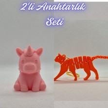 3D Atölye Maker  Açık Pembe Unicorn ve Turuncu Esnek Kedi Anahtarlık