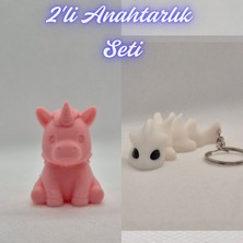 3D Atölye Maker  Açık Pembe Unicorn ve Beyaz Esnek Ejder Anahtarlık