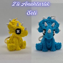 3D Atölye Maker Sarı Örgü Desen Triceratops ve Açık Mavi Örgü Desen Triceratops Anahtarlık