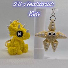 3D Atölye Maker  Sarı Örgü Desen Triceratops ve Açık Sarı Hareketli Deniz Yıldızı Anahtarlık