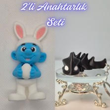3D Atölye Maker  Şirinler ve Siyah Esnek Ejder Anahtarlık