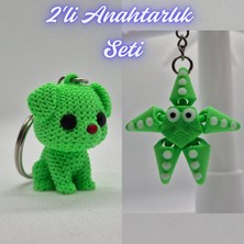 3D Atölye Maker Açık Yeşil Örgü Desenli Köpek ve Yeşil Hareketli Deniz Yıldızı Anahtarlık