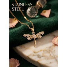 Stainless Steel 316L Çelik Zincir Gold Renk Yusufçuk Model Kolye
