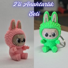 3D Atölye Maker  Açık Pembe Labubu ve Yeşil Labubu Anahtarlık