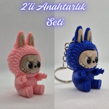 3D Atölye Maker  Açık Pembe Labubu ve Mavi Labubu Anahtarlık