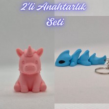 3D Atölye Maker  Açık Pembe Unicorn ve Açık Mavi Esnek Ejder Anahtarlık