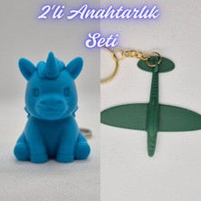 3D Atölye Maker  Mavi Unicorn ve Koyu Yeşil Uçak Anahtarlık