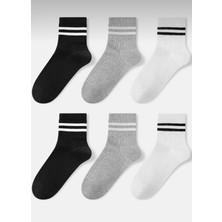 Organix Home Çorap 6 Çift  Çizgili Tenis Kolej Çorap Unisex Esnek Hava Alan Pamuklu Kumaş