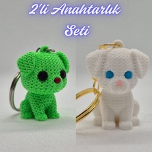 3D Atölye Maker Açık Yeşil Örgü Desenli Köpek ve Beyaz Örgü Desen Köpek-2 Anahtarlık