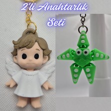 3D Atölye Maker  Kanatlı Masal Çocuk ve Yeşil Hareketli Deniz Yıldızı Anahtarlık