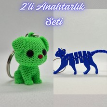 3D Atölye Maker  Açık Yeşil Örgü Desenli Köpek ve Mavi Esnek Kedi Anahtarlık