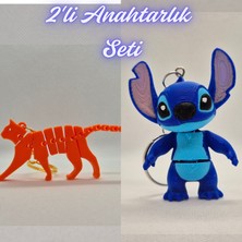 3D Atölye Maker  Turuncu Esnek Kedi ve Mavi Esnek Stitch Anahtarlık
