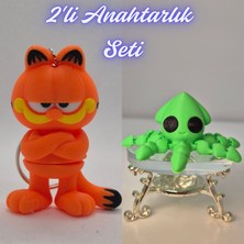 3D Atölye Maker  Garfield ve Açık Yeşil Kalamar Anahtarlık