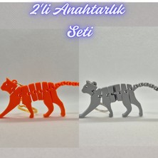 3D Atölye Maker  Turuncu Esnek Kedi ve Gümüş Esnek Kedi Anahtarlık