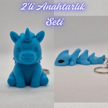 3D Atölye Maker  Mavi Unicorn ve Açık Mavi Esnek Ejder Anahtarlık