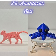3D Atölye Maker  Açık Pembe Esnek Kedi ve Mavi Kalamar Anahtarlık