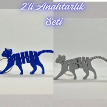 3D Atölye Maker  Mavi Esnek Kedi ve Gümüş Esnek Kedi Anahtarlık
