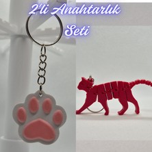 3D Atölye Maker  Açık Pembe Kedi Patisi ve Kırmızı Esnek Kedi Anahtarlık