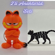 3D Atölye Maker  Garfield ve Siyah Esnek Kedi Anahtarlık
