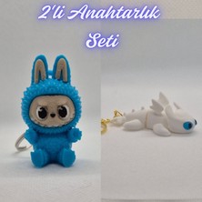 3D Atölye Maker  Açık Mavi Labubu ve Beyaz Ejderhanı Nasıl Eğitirsin Ejderha Anahtarlık