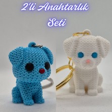 3D Atölye Maker Açık Mavi Örgü Desenli Köpek ve Beyaz Örgü Desen Köpek-2 Anahtarlık