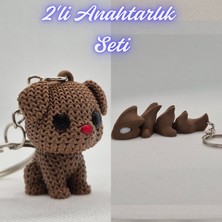 3D Atölye Maker Koyu Kahverengi Örgü Desenli Köpek ve Koyu Kahverengi Esnek Ejder Anahtarlık