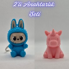 3D Atölye Maker  Açık Mavi Labubu ve Açık Pembe Unicorn Anahtarlık