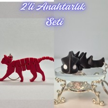 3D Atölye Maker  Kırmızı Esnek Kedi ve Siyah Esnek Ejder Anahtarlık