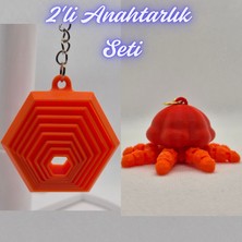 3D Atölye Maker  Turuncu Hareketli Altıgen ve Turuncu Hareketli Deniz Anası Anahtarlık