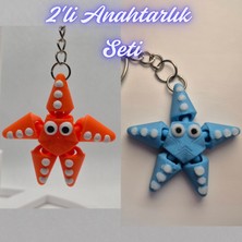 3D Atölye Maker  Turuncu Hareketli Deniz Yıldızı ve Açık Mavi Hareketli Deniz Yıldızı Anahtarlık