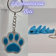 3D Atölye Maker  Açık Mavi Kedi Patisi ve Açık Mavi Esnek Ejder Anahtarlık