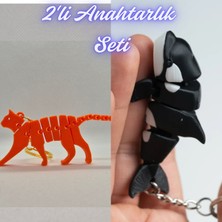 3D Atölye Maker  Turuncu Esnek Kedi ve Siyah Esnek Balina Anahtarlık