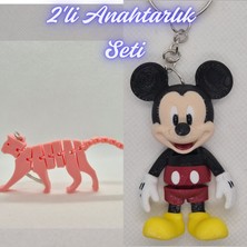3D Atölye Maker  Açık Pembe Esnek Kedi ve Esnek Mickey Mouse Anahtarlık
