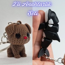 3D Atölye Maker  Koyu Kahverengi Örgü Desenli Köpek ve Siyah Esnek Balina Anahtarlık