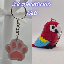 3D Atölye Maker  Açık Pembe Kedi Patisi ve Kırmızı Örgü Desen Papağan Anahtarlık