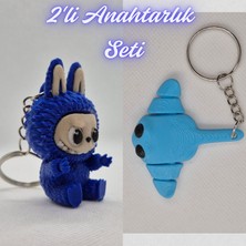 3D Atölye Maker  Mavi Labubu ve Açık Mavi Esnek Vatoz Anahtarlık