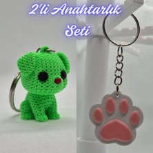 3D Atölye Maker  Açık Yeşil Örgü Desenli Köpek ve Açık Pembe Kedi Patisi Anahtarlık