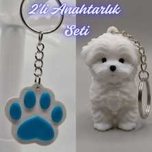 3D Atölye Maker  Açık Mavi Kedi Patisi ve Beyaz Maltase Terrier Anahtarlık