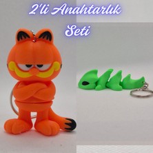 3D Atölye Maker  Garfield ve Yeşil Esnek Ejder Anahtarlık