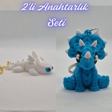 3D Atölye Maker  Beyaz Ejderhanı Nasıl Eğitirsin Ejderha ve Açık Mavi Örgü Desen Triceratops Anahtarlık