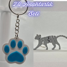 3D Atölye Maker  Açık Mavi Kedi Patisi ve Gümüş Esnek Kedi Anahtarlık