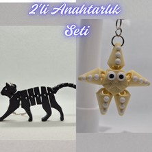3D Atölye Maker  Siyah Esnek Kedi ve Açık Sarı Hareketli Deniz Yıldızı Anahtarlık