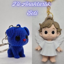 3D Atölye Maker  Mavi Örgü Desenli Köpek ve Kanatlı Masal Çocuk Anahtarlık
