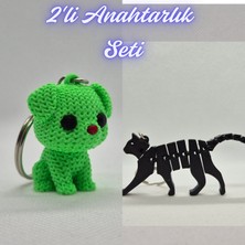 3D Atölye Maker Açık Yeşil Örgü Desenli Köpek ve Siyah Esnek Kedi Anahtarlık