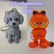 3D Atölye Maker  Gümüş Poddle Köpek ve Garfield Anahtarlık