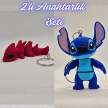 3D Atölye Maker  Kırmızı Esnek Ejder ve Mavi Esnek Stitch Anahtarlık