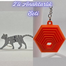 3D Atölye Maker  Gümüş Esnek Kedi ve Turuncu Hareketli Altıgen Anahtarlık